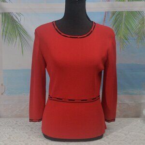 Ziani Couture Red Long-Sleeve Top with Black Trim – Size Large